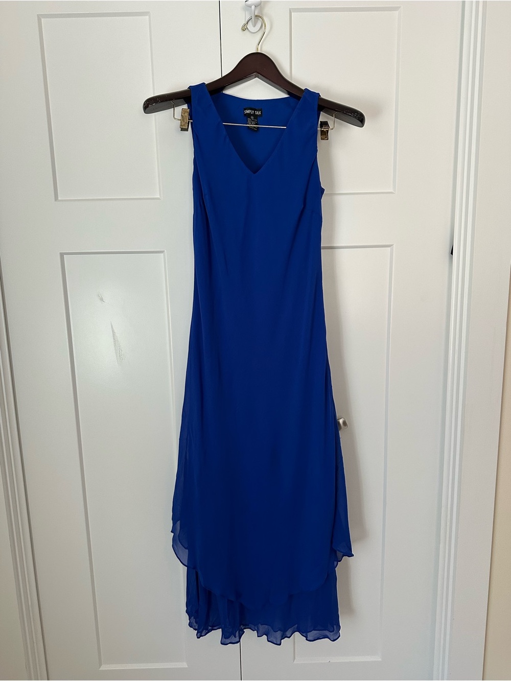 Sleeveless‎ V-Neck 100% Silk Maxi Dress in Cobalt Blue by Simply Silk M